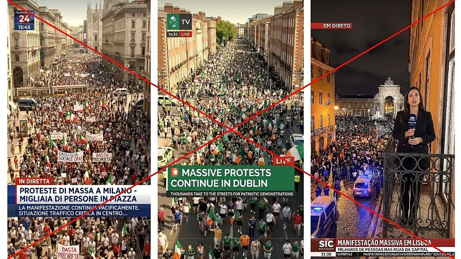 A series of AI-generated videos showing thousands of people protesting in different European cities has been shared on TikTok.
