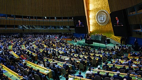 President Donald Trump speaks to the United Nations General Assembly, Tuesday, Sept. 22, 2026, at the UN headquarters.