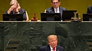 United Nations Secretary-General Antonio Guterres, top left, listens along side President of the 81st session of the United Nations General Assembly.