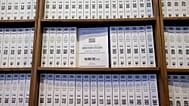 A portion of the approximately 3.5 million pages of public records of the Epstein files are on display in Washington, 9 June, 2026