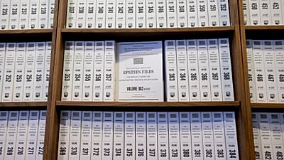 A portion of the approximately 3.5 million pages of public records of the Epstein files are on display in Washington, 9 June, 2026