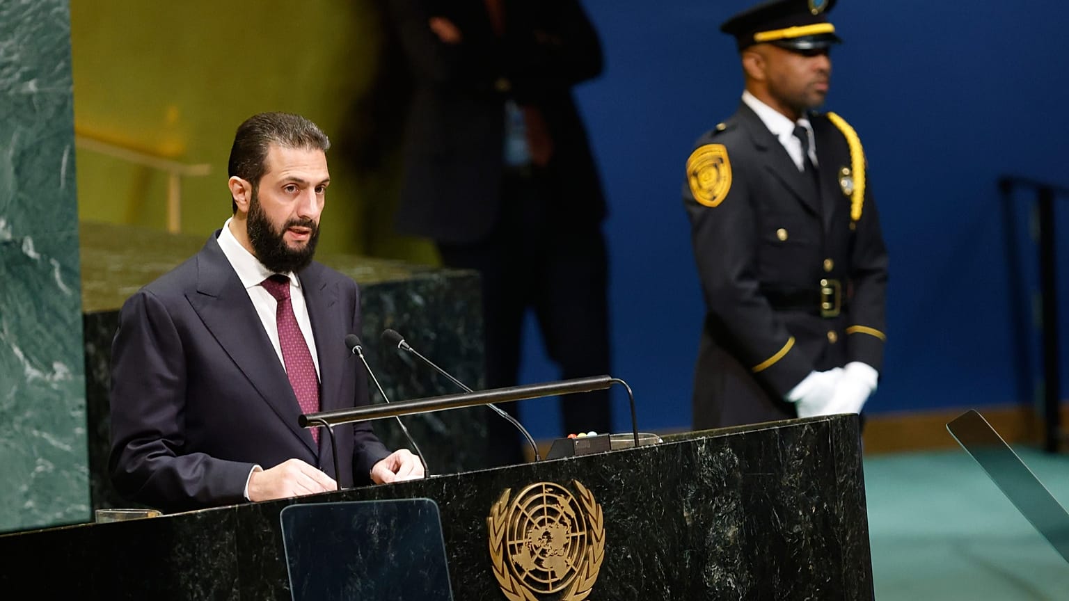 Syria's President Ahmed al-Sharaa speaks during the 81st session of the United Nations General Assembly at UN headquarters, 23 September 2026