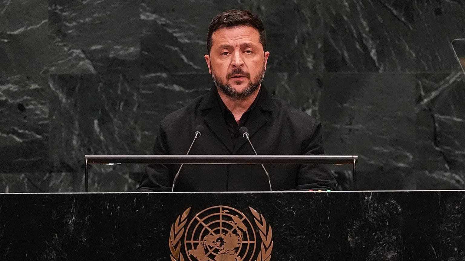 Ukraine's President Volodymyr Zelenskyy speaks during the 81st session of the United Nations General Assembly at United Nations headquarters. 23 September 2026