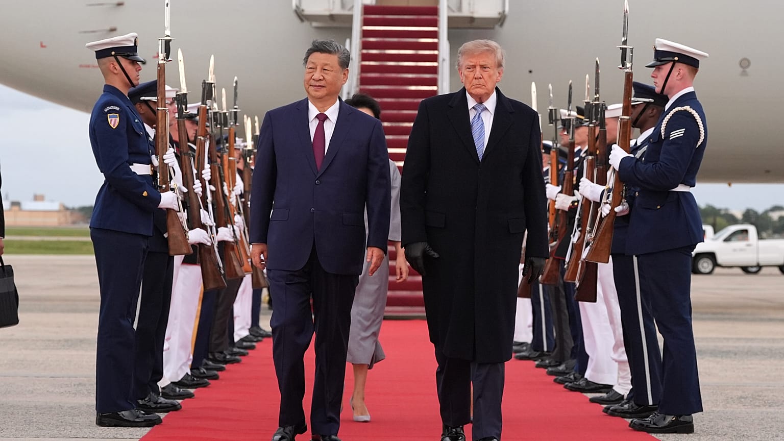President Donald Trump and first lady Melania Trump walk with China's President Xi Jinping and his wife Peng Liyuan at Joint Base Andrews, Md., Wednesday, Sept. 23, 2026.
