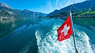 The Swiss flag flying at the back of a boat, 11 October, 2019