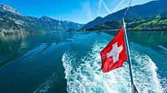 The Swiss flag flying at the back of a boat, 11 October, 2019