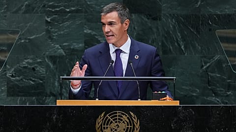 El presidente español, Pedro Sánchez, se dirige a la 81ª sesión de la Asamblea General de las Naciones Unidas en la sede de la ONU, el 23 de septiembre de 2026.