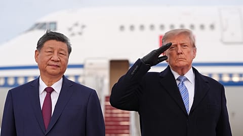 Donald Trump amerikai elnök és Hszi Csin-ping, Kína elnöke érkezési ceremónián vesz részt a marylandi Joint Base Andrews támaszponton 2026. szeptember 23-án, szerdán.