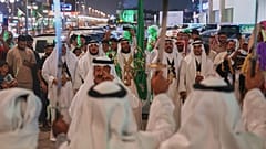 Men perform the traditional Saudi sword dance known as the ardah during celebrations marking Saudi Arabia's 96th National Day in Riyadh, Saudi Arabia, Sept. 23, 2026