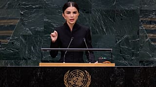 Head of Uzbekistan's Presidential Administration, Saida Mirziyoyeva, delivers her speech during UN General Assembly in New York