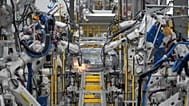 FILE. A car frame is welded by robots at a Vinfast factory in Hai Phong, Vietnam, 29 Sept. 2023