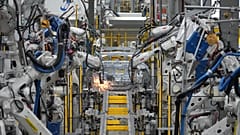 FILE. A car frame is welded by robots at a Vinfast factory in Hai Phong, Vietnam, 29 Sept. 2023