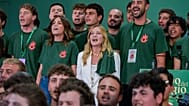 Meloni at a youth rally of her Fratelli d'Italia group 
