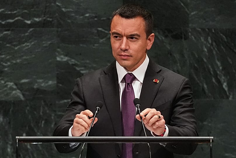 El presidente de Ecuador, Daniel Noboa, interviene durante el 81.º período de sesiones de la Asamblea General de las Naciones Unidas en la sede de la ONU, 23 septiembre 2026