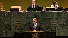 Primeiro-ministro grego, Kyriakos Mitsotakis, durante o discurso na Assembleia Geral da ONU
