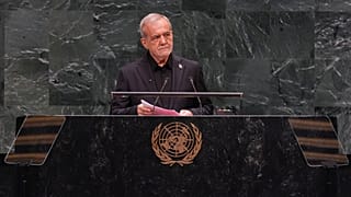 الرئيس الإيراني مسعود بيزشكيان يتحدث خلال الدورة الحادية والثمانين للجمعية العامة للأمم المتحدة في مقر الأمم المتحدة، الأربعاء 23 سبتمبر 2026. 