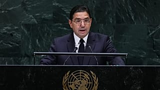 El ministro de Exteriores de Marruecos, Nasser Bourita, interviene en la 81.ª sesión de la Asamblea General de Naciones Unidas, el 22 de septiembre de 2026 en Nueva York