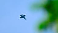 A Hornet fighter of the Finnish Air Force flying above Helsinki, 15 May, 2026