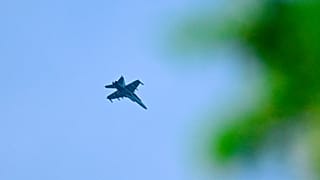 A Hornet fighter of the Finnish Air Force flying above Helsinki, 15 May, 2026
