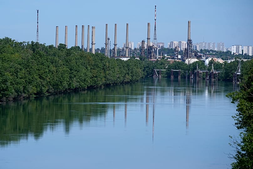 The Feyzin Total oil refinery is seen outside Lyon, France, Friday, April 17, 2026. 