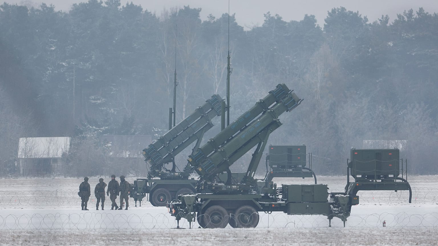 Patriot missile launchers acquired from the US deployed in Warsaw, 6 February, 2023