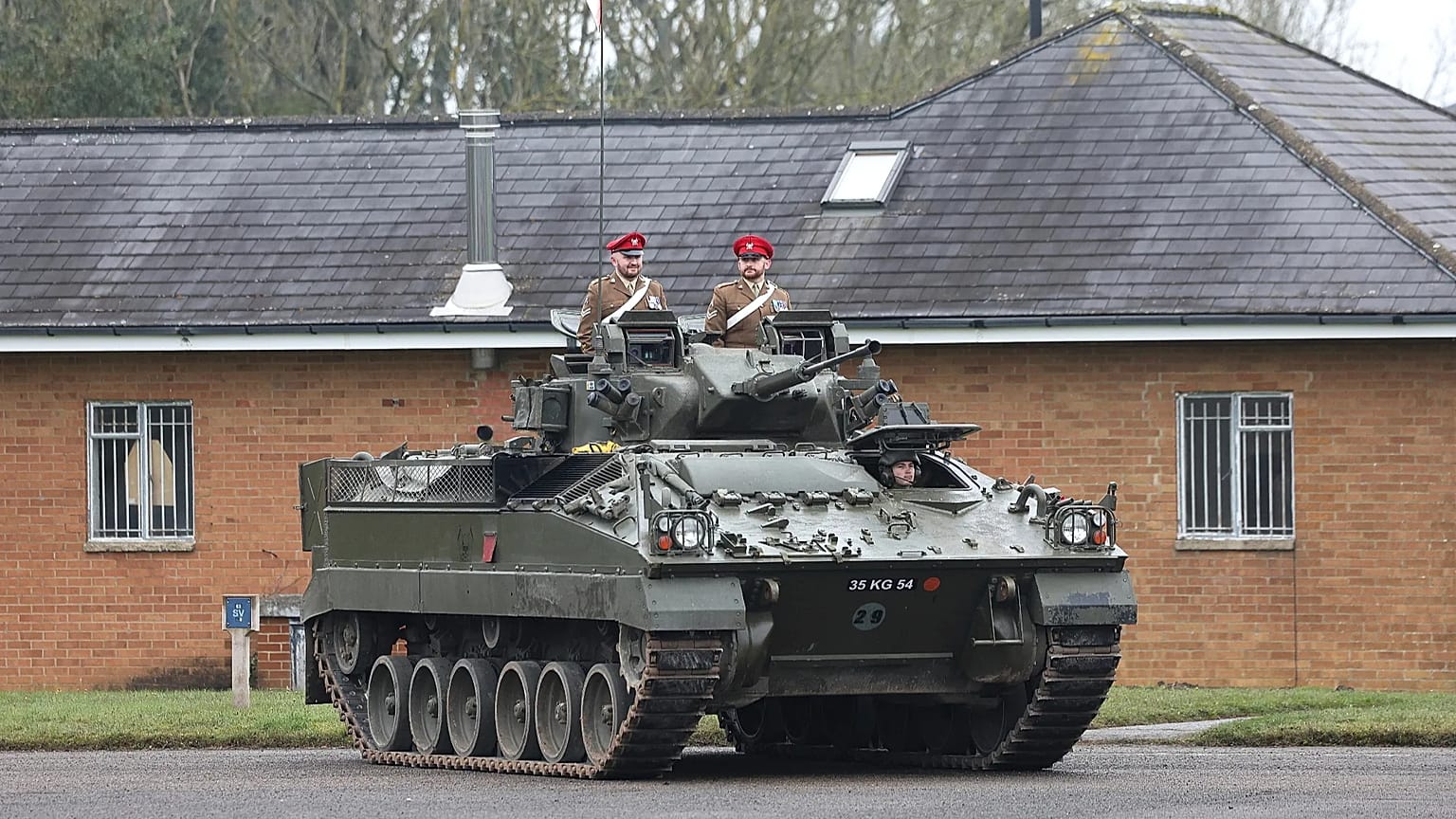 A "Warrior" armoured vehicle of the Royal Lancers is parked in Catterick, England, April 22, 2024.