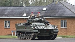 A "Warrior" armoured vehicle of the Royal Lancers is parked in Catterick, England, April 22, 2024.