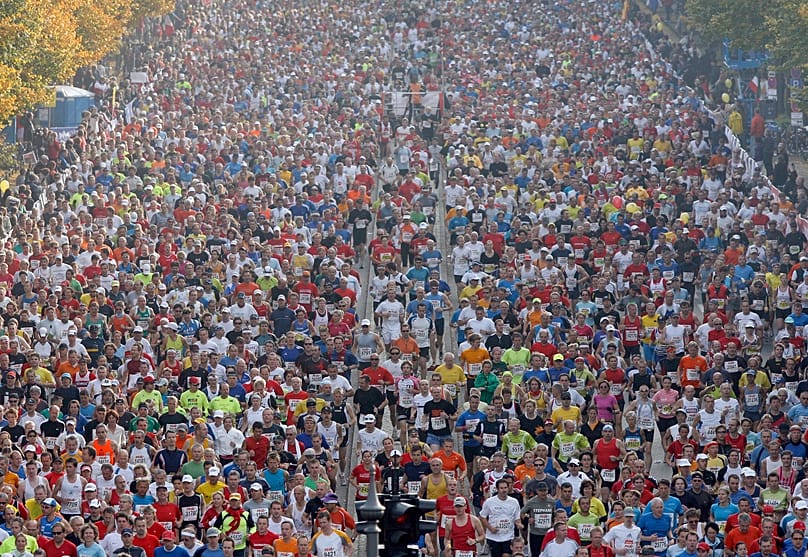 Beim 35. Berlin-Marathon im Jahr 2008 waren es noch rund 40.000 Läufer aus 100 Ländern.