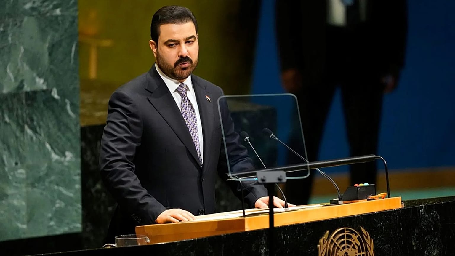 رئيس الوزراء العراقي علي الزيدي يتحدث خلال الدورة الحادية والثمانين للجمعية العامة للأمم المتحدة في مقر الأمم المتحدة، يوم الجمعة 25 سبتمبر 2026.