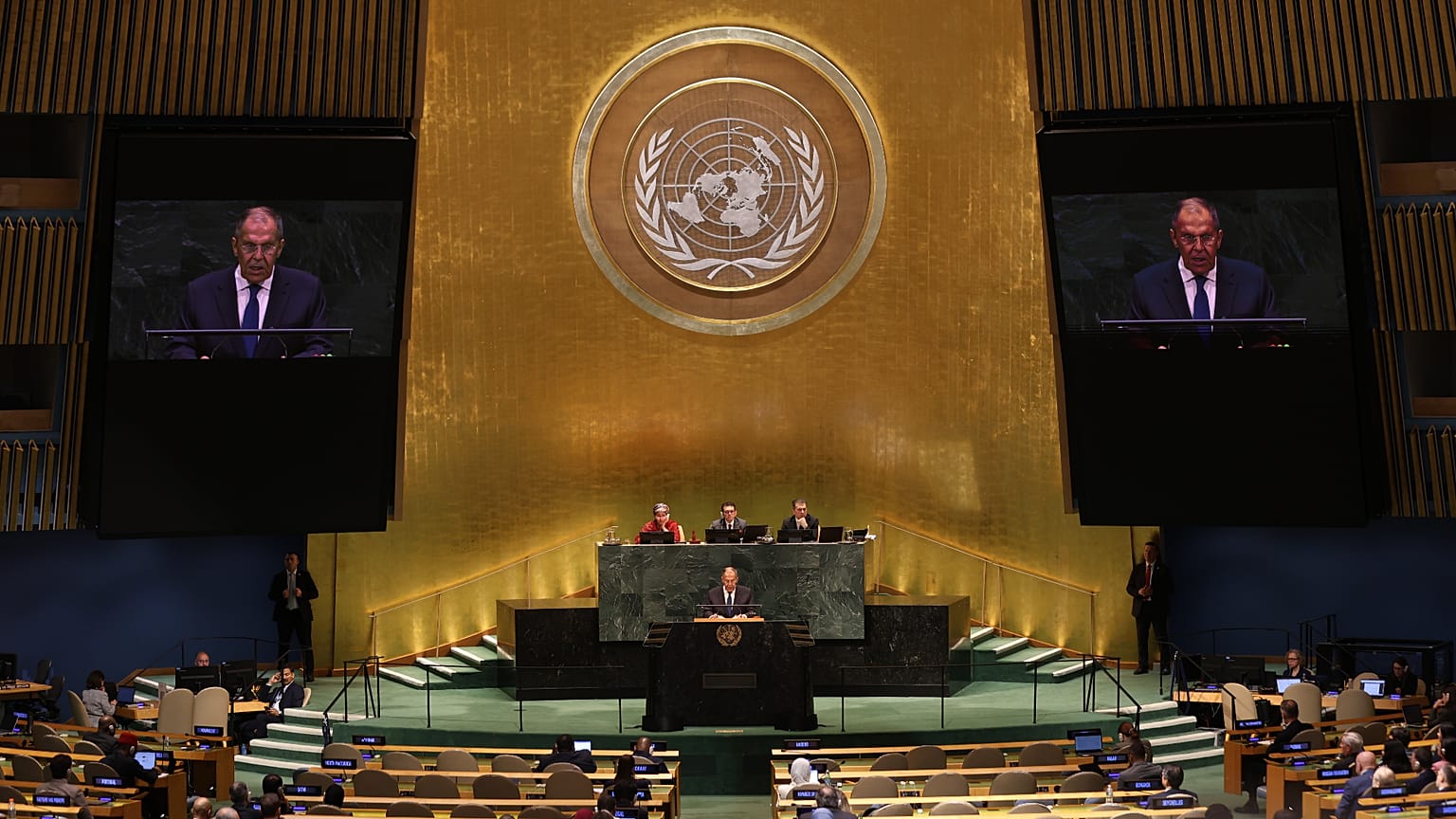 Foreign Minister Sergey Lavrov of Russia speaks during the 81st session of the United Nations General Assembly at United Nations headquarters, Saturday, Sept. 26, 2026.