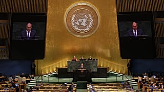 Foreign Minister Sergey Lavrov of Russia speaks during the 81st session of the United Nations General Assembly at United Nations headquarters, Saturday, Sept. 26, 2026.