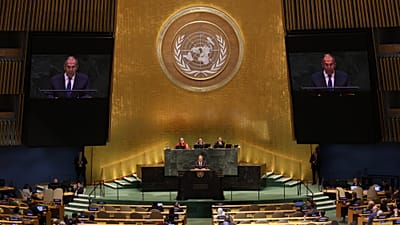 Le chef de la diplomatie russe Sergueï Lavrov s'exprime lors de la 81e session de l'Assemblée générale de l'Organisation des Nations unies (ONU), 26 septembre 2026.
