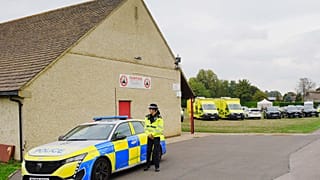 Emergency services at the scene of an incident close to RAF Fairford,, in Whelford, England, Sunday, Sept. 27, 2026