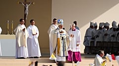 Pope Leo XIV celebrates mass at Place de la Concorde, Paris, Saturday, Sept. 26, 2026.