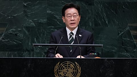 South Korean President Lee Jae Myung addresses the 81st session of the United Nations General Assembly at U.N. headquarters Tuesday, Sept. 22, 2026