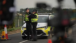 Police officers guard a road leading to RAF Fairford, 28 September, 2026