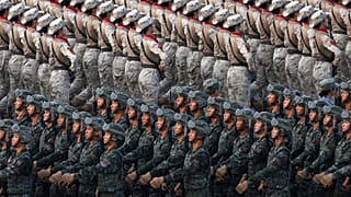 Military personnel take part in a parade to commemorate the 80th anniversary of the end of World War II in Beijing, 3 September, 2025