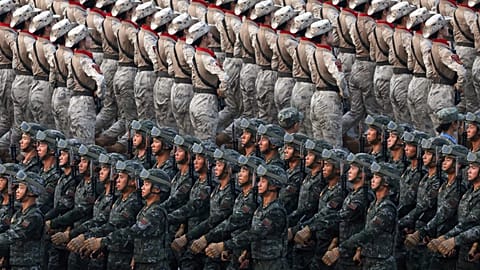 Military personnel take part in a parade to commemorate the 80th anniversary of the end of World War II in Beijing, 3 September, 2025