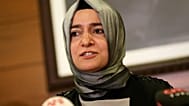 FILE - Fatma Betul Sayan Kaya, Turkey's Minister of Family Affairs, speaks to the media at Ataturk Airport in Istanbul on 12 March 2017. 
