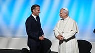 Léon XIV et Emmanuel Macron au Centre des congrès Robert-Schuman, à Metz, le 28 septembre 2026.