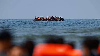 A group of migrants attempt to cross the English Channel in a dinghy off Hardelot, northern France, Wednesday, Sept. 23, 2026.