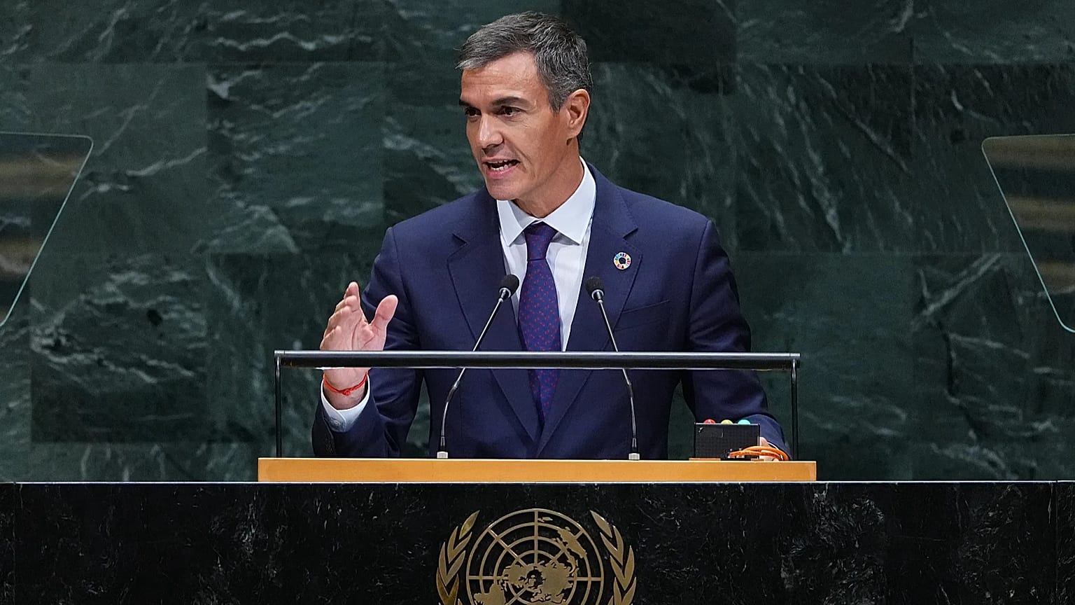Sánchez durante a Assembleia Geral da ONU realizada em Nova Iorque