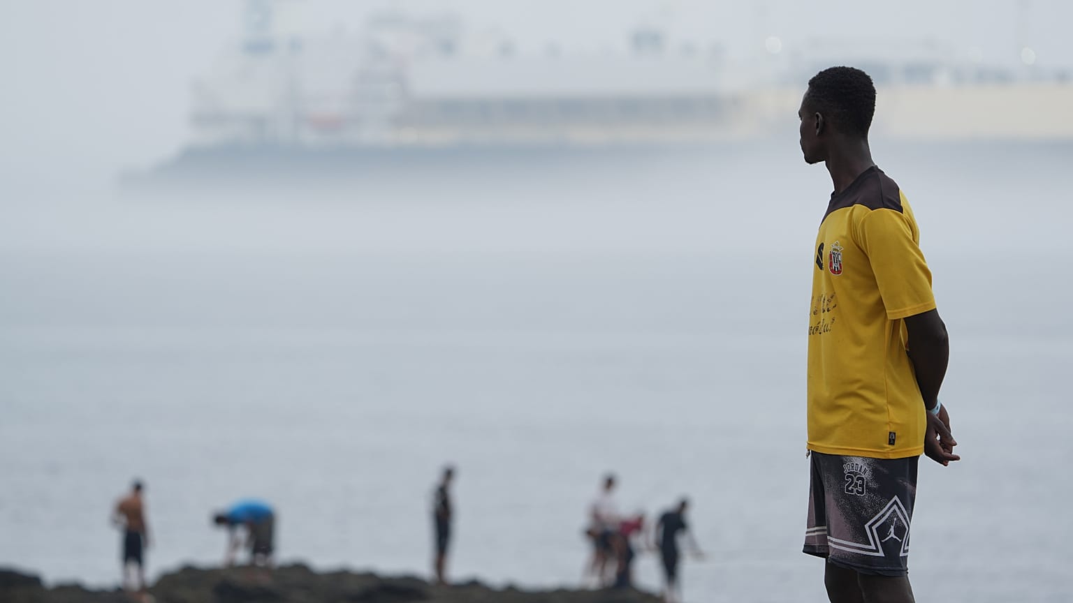 Irregular migrants at El Trampolín beach in the Spanish exclave of Ceuta