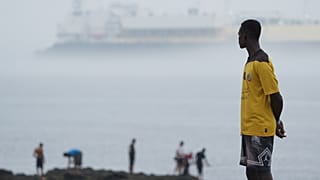 Irregular migrants at El Trampolín beach in the Spanish exclave of Ceuta