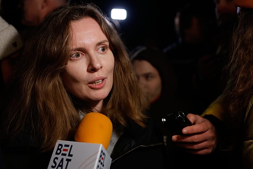 Journalist Katsyaryna Andreeva, one of the released Belarusian political prisoners speaks to a journalist as she arrives in Vilnius, Lithuania, on Thursday, 19 March, 2026.