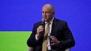 Bulgarian Prime Minister Rumen Radev during an interview at Euronews' Defence and Space summit 