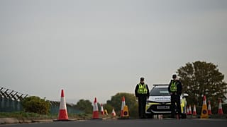Police guard a road leading to RAF Fairford, 28 September, 2026