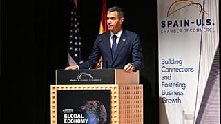 El presidente del Gobierno, Pedro Sánchez, interviene en el Global Economy Forum, el 23 de septiembre de 2026