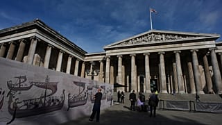 Poster of the Bayeux Tapestry is displayed outside the British Museum in London - 7 September 2026