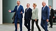 Austrian Chancellor Christian Stocker, Denmark's Prime Minister Mette Frederiksen, Finland's Prime Minister Petteri Orpo and German Chancellor Friedrich Merz in Berlin.